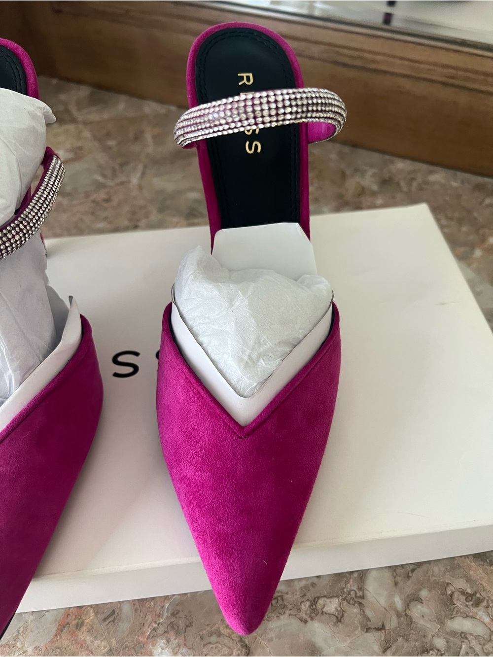 Reiss Fuchsia Pointed Toe Crystal Ankle-Strap Heel - Picture 3 of 8